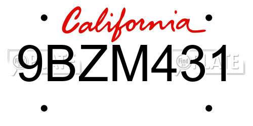 9BZM431 California License Plate