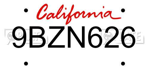 9BZN626 California License Plate