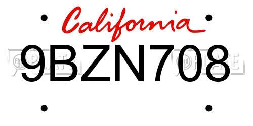 9BZN708 California License Plate