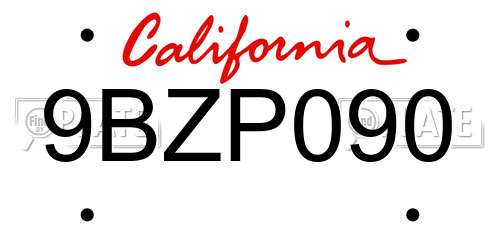 9BZP090 California License Plate