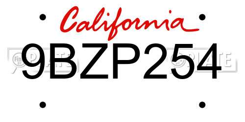 9BZP254 California License Plate
