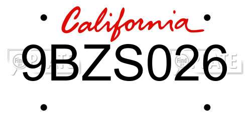 9BZS026 California License Plate