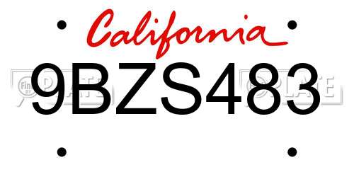 9BZS483 California License Plate