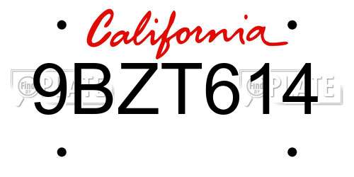 9BZT614 California License Plate