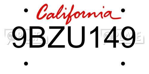 9BZU149 California License Plate