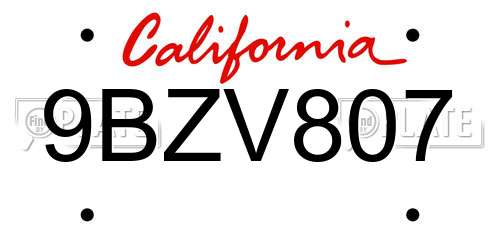 9BZV807 California License Plate