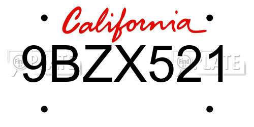 9BZX521 California License Plate