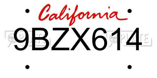 9BZX614 California License Plate