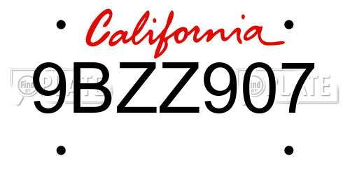 9BZZ907 California License Plate