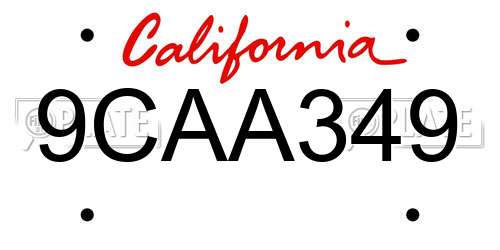 9CAA349 California License Plate
