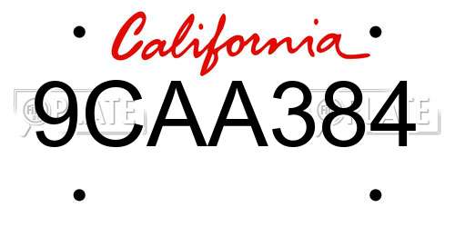9CAA384 California License Plate
