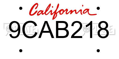 9CAB218 California License Plate