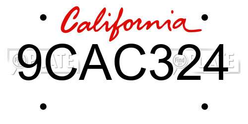 9CAC324 California License Plate