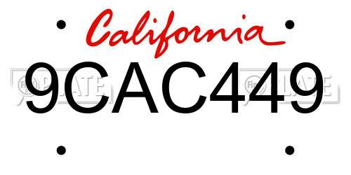 9CAC449 California License Plate