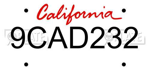 9CAD232 California License Plate