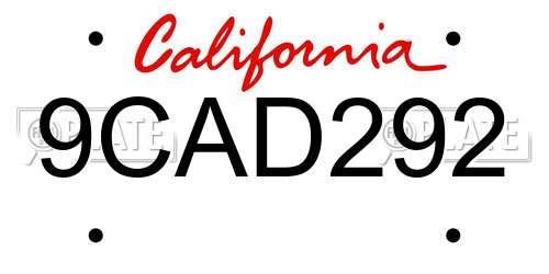 9CAD292 California License Plate