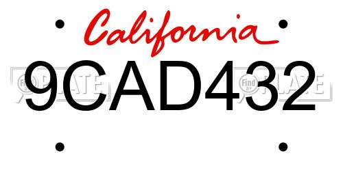 9CAD432 California License Plate