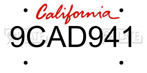 9CAD941 California License Plate