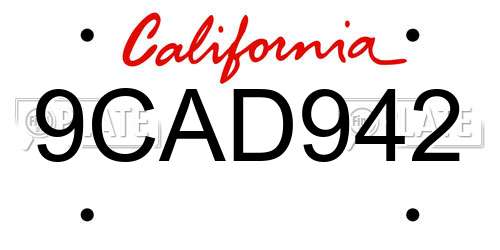 9CAD942 California License Plate