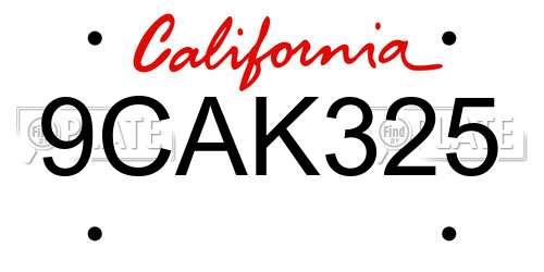 9CAK325 California License Plate