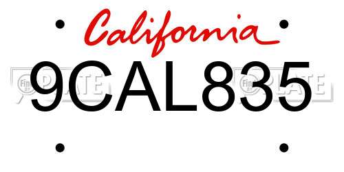 9CAL835 California License Plate