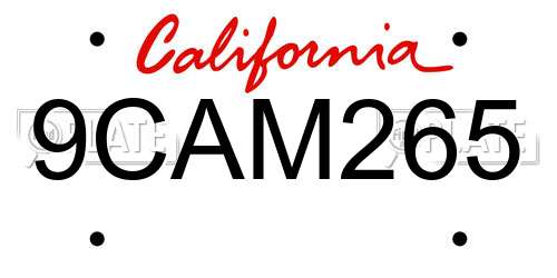 9CAM265 California License Plate