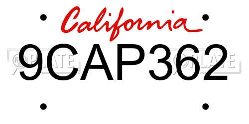 9CAP362 California License Plate