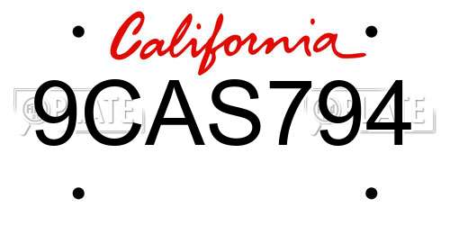 9CAS794 California License Plate