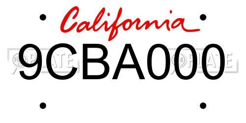 9CBA000 California License Plate