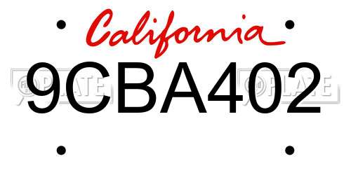 9CBA402 California License Plate