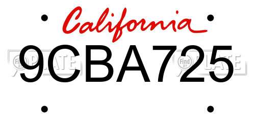 9CBA725 California License Plate