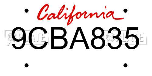 9CBA835 California License Plate