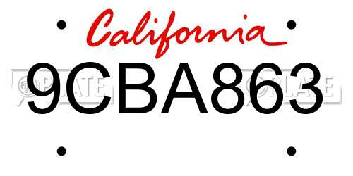 9CBA863 California License Plate