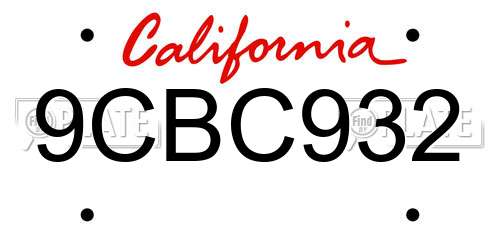 9CBC932 California License Plate