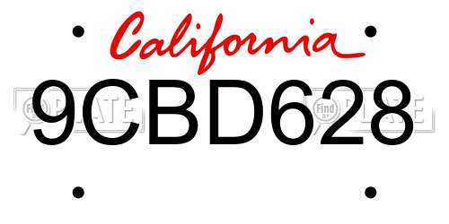 9CBD628 California License Plate