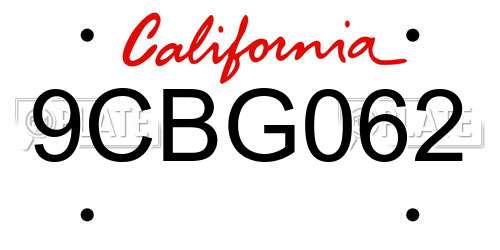 9CBG062 California License Plate