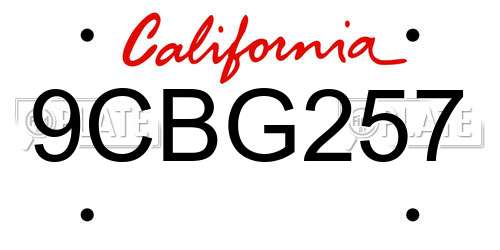9CBG257 California License Plate