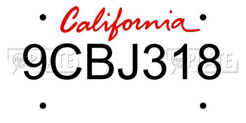 9CBJ318 California License Plate