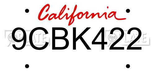 9CBK422 California License Plate