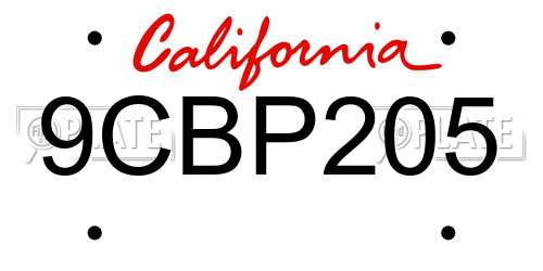 9CBP205 California License Plate