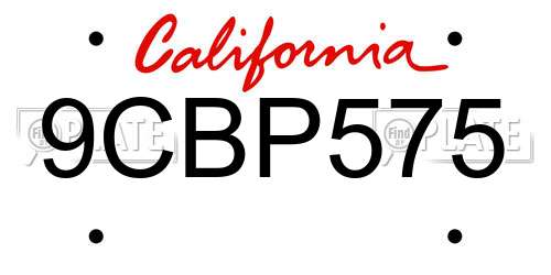 9CBP575 California License Plate