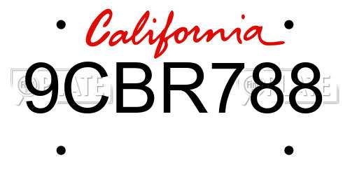 9CBR788 California License Plate