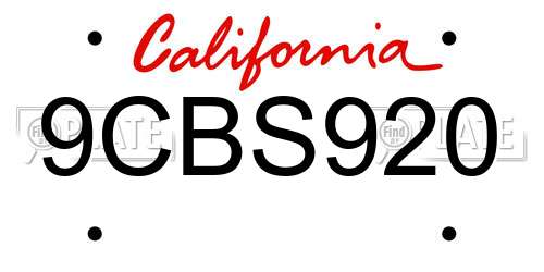 9CBS920 California License Plate