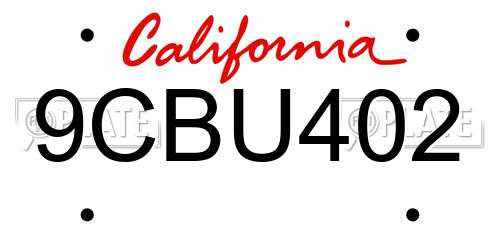 9CBU402 California License Plate