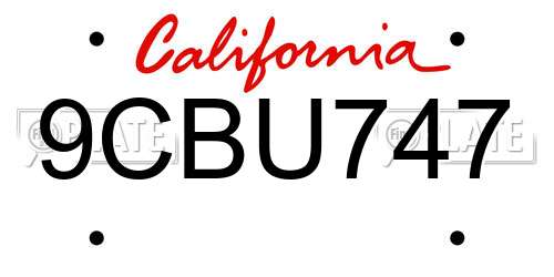 9CBU747 California License Plate