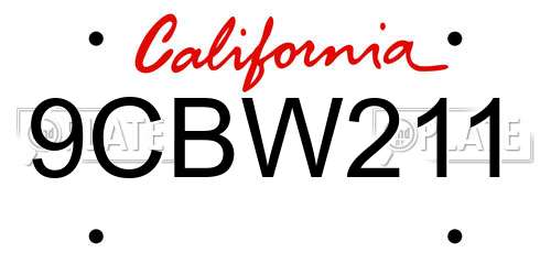 9CBW211 California License Plate
