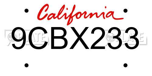9CBX233 California License Plate