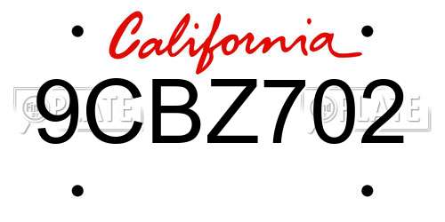 9CBZ702 California License Plate