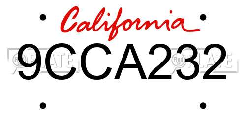 9CCA232 California License Plate