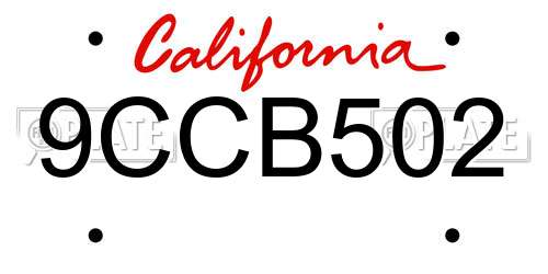 9CCB502 California License Plate